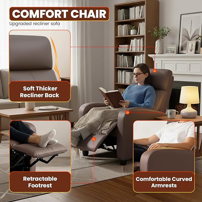 FDW Recliner Chair Reclining Sofa Leather Chair Home Theater Seating Lounge