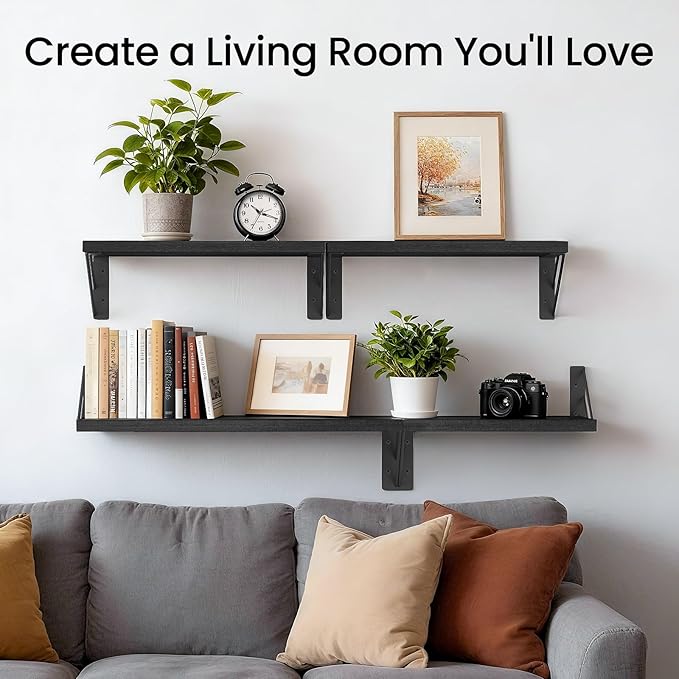 BAYKA Wall Mounted Floating Bathroom Shelves, Wood Wall Shelf