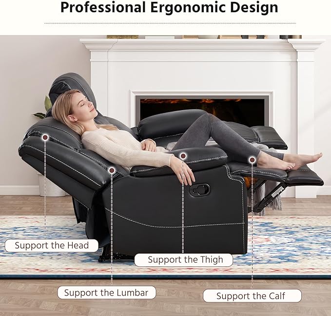 ANJ Premium Geniune Leather Manual Loveseat Recliner Sofa