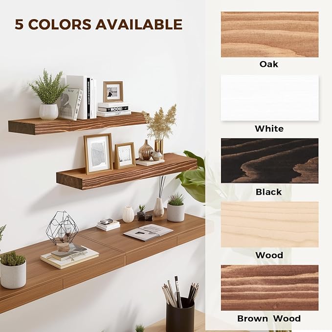 24x8x1.6 inch Floating Shelves Set of 2 – Solid Wood Rustic Brown Wall Mounted