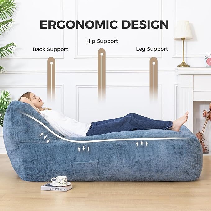 Giant Bean Bag Chair for Adults, Big Faux Fur Plush Bean Bag Lounger, Large