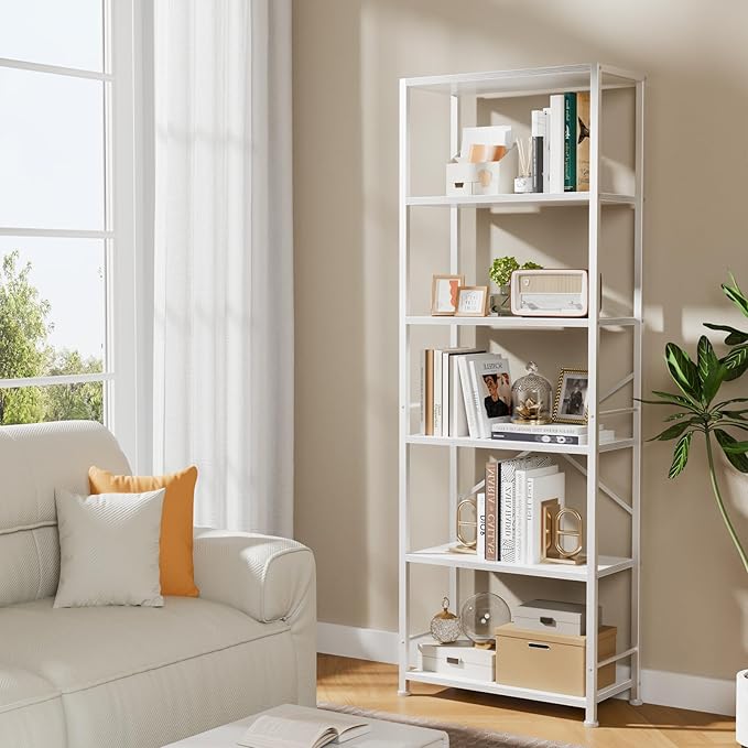 Furologee 6 Tier Book Shelf, Tall Wide Bookshelf, Modern Open Bookcase