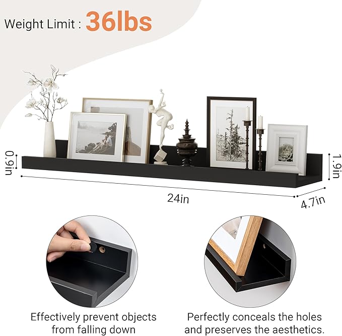 Floating Shelves for Wall, 24 inch Wood Floating Shelves Set of 2, Picture