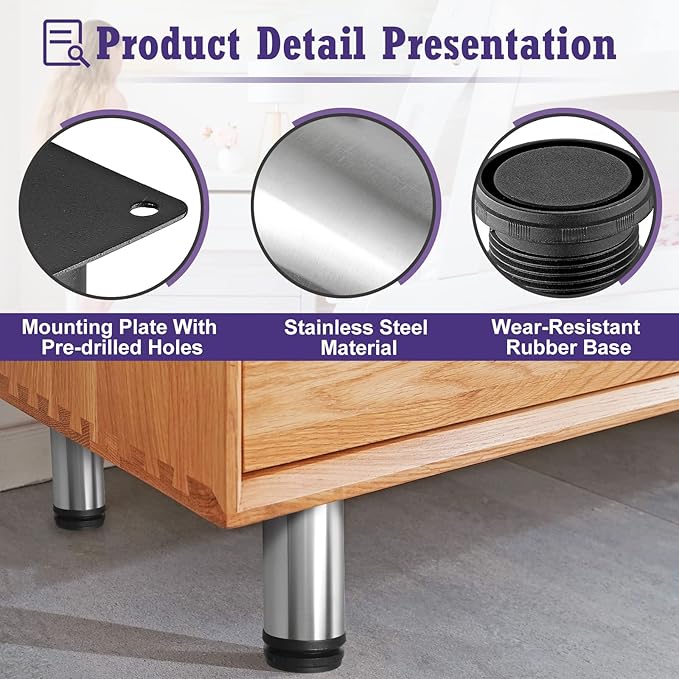 10 Inch Metal Furniture Legs Stainless Steel Adjustable Legs Silver Metal Legs