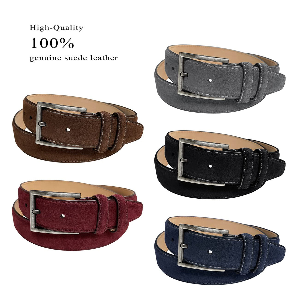19000 Men's Suede Belt Genuine Leather Casual Dress Belt 1-3/8"(35mm) Wide (Gray, 40)