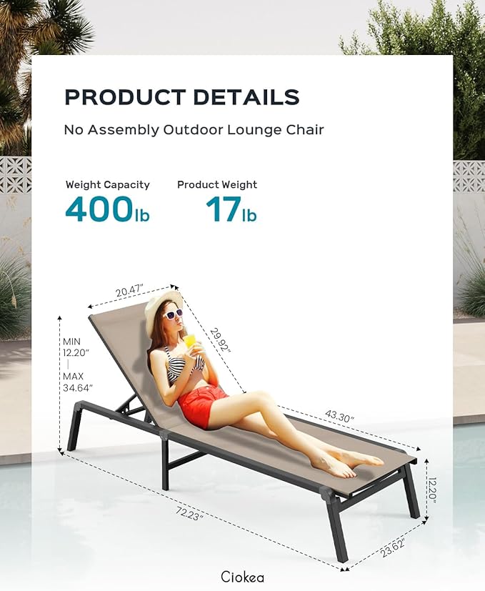 Patio Chaise Lounge Chair, Foldable Lounge Chair