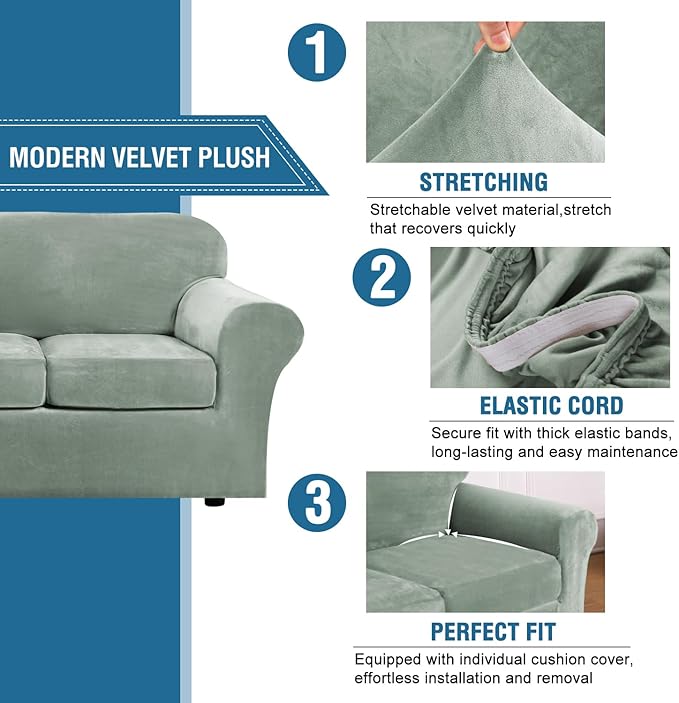 H.VERSAILTEX Rich Velvet Stretch 2 Piece Cover Chair Slipcover Sofa Cover