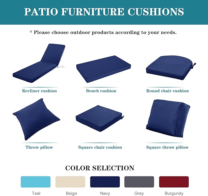 Chaise Lounge Cushion for Outdoor Furniture, Waterproof Fade and Tear Resistant