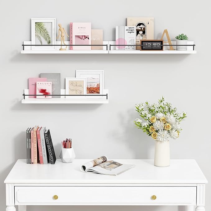 Forbena White Floating Shelves Bathroom Shelves Over Toilet Set of 3, Bathroom