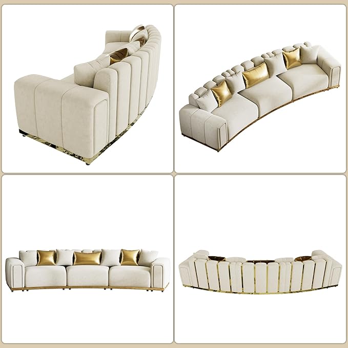Oversized Luxury Chesterfield Sofa Set Velvet Beige and Gold Couch