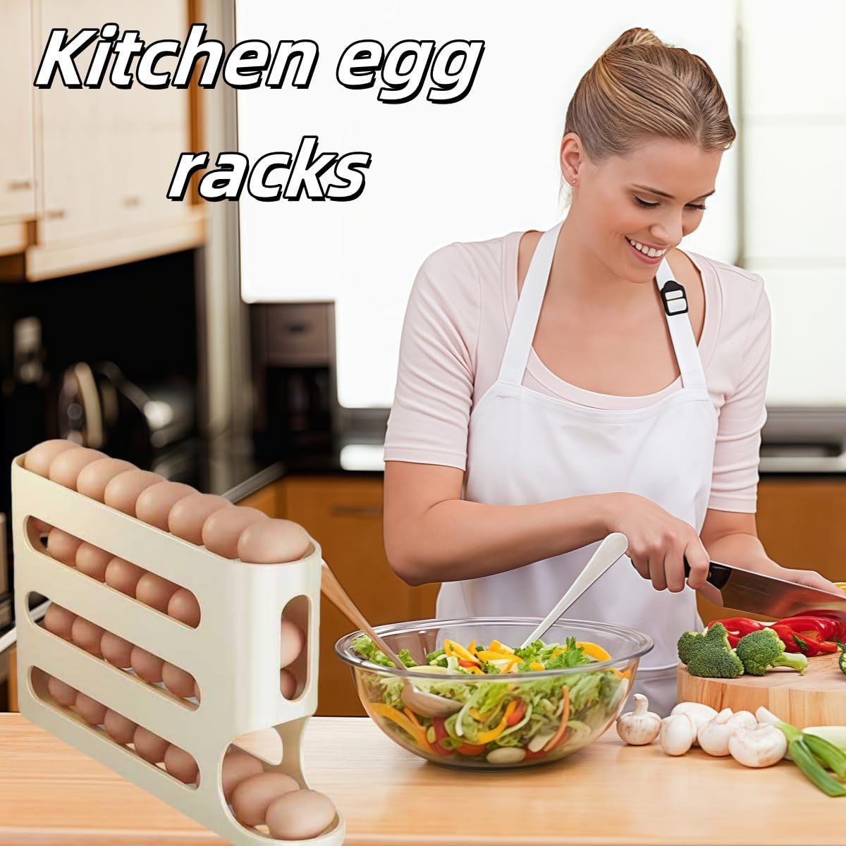 Egg Holder for Fridge, Egg container for refrigerator, Space-Saving Automatic Rolling Eggs Dispenser, 4 Tiers Fridge Egg Rack for Refrigerator Holds up to 30 pcs