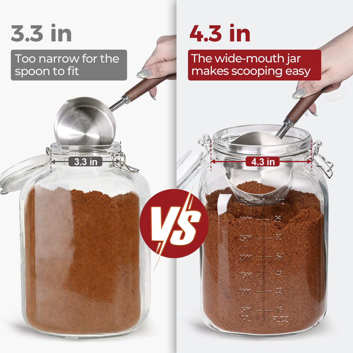 KTMAMA 1.1 Gallon Wide Mouth Glass Canisters with Airtight Lids & Measurement Marks (2-Pack) – Includes 2 Measuring Scoops & Labels, Food Storage Jars for Flour, Sugar & Baking Supplies | BPA-Free