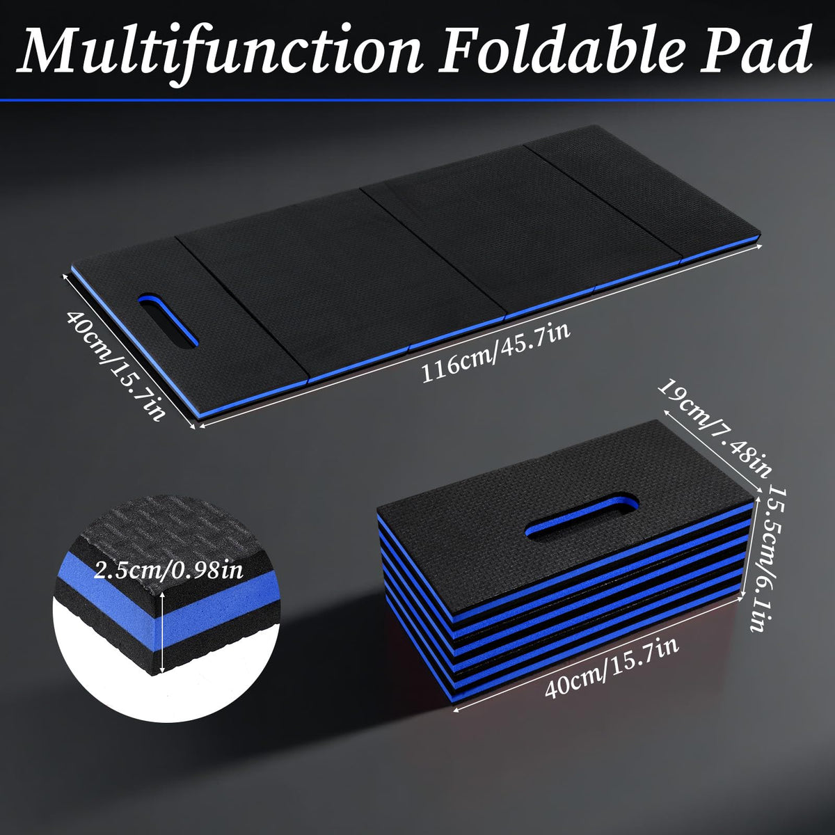 Ptwola Foldable EVA Mat with Carrying Handle, 2.5cm Thick Foam Cushion Kneeling Pad High Density Water Resistant Anti Slip Knee Mat for Workout Exercise Mechanic Garages Picnics Gardening Camping Gym