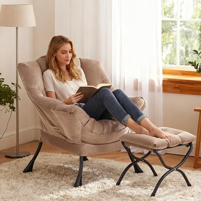 Lazy Chair with Ottoman, Modern Accent Chair Contemporary Sofa Chair with