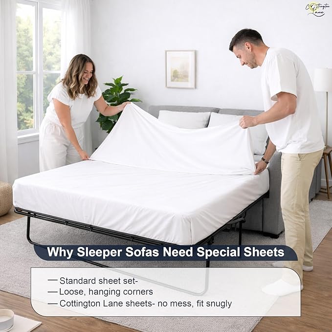 Cottington Lane Sleeper Sofa Sheets Queen Size, 4 Piece Premium Quality 100%