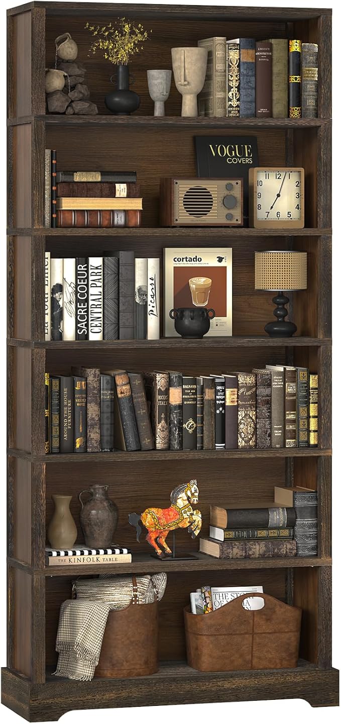 TVU 6-Tier Wooden Book Shelf, Floor-Standing Display Bookcase, 77.2" H x 31.5"