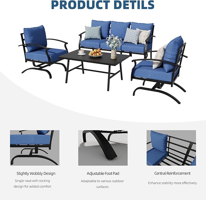 ALAULM 4 Piece Patio Furniture Set, Outdoor Metal Patio Furniture