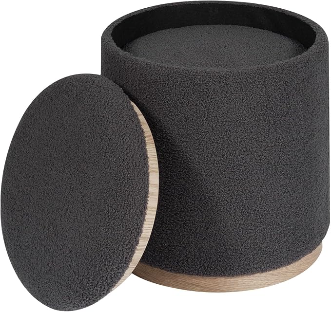 PINPLUS Round Ottoman with Storage Set of 2, Storage Ottoman with Tray