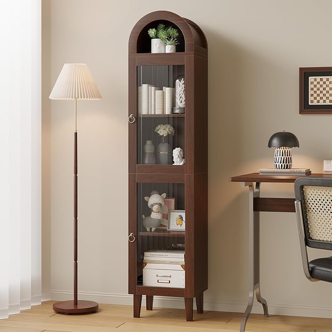 71" Tall Arched Cabinet with Acrylic Door, Modern Curio Arched Bookcase with