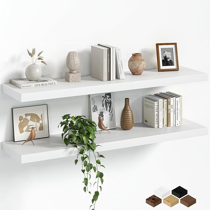 Fun Memories Floating Shelves for Wall, 40 Inch Long Set of 2 Rustic Wood Wall