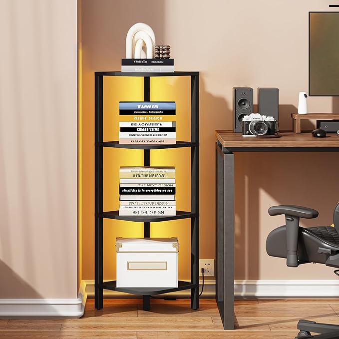 TUTOTAK Corner Shelf, 4-Tier Corner Bookshelf