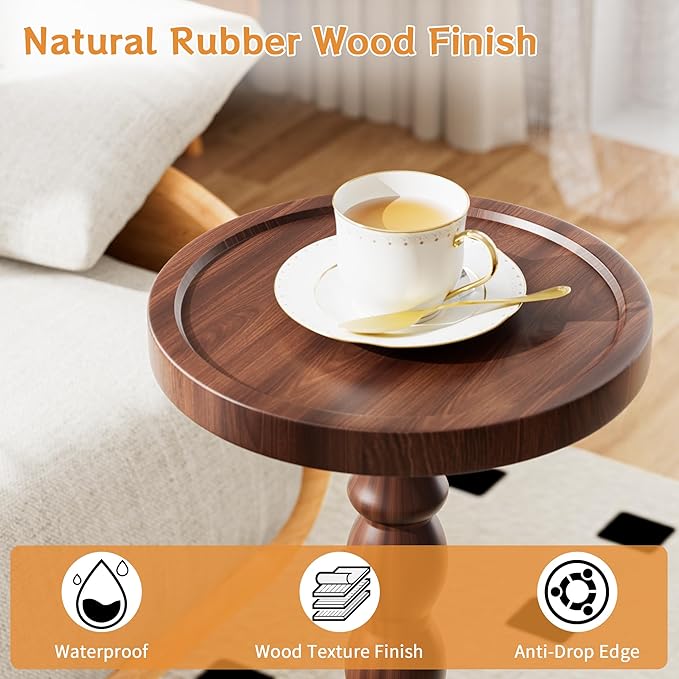2 Pack Solid Wood Drink Table, Rubber Wood‌ Small Round Side Table
