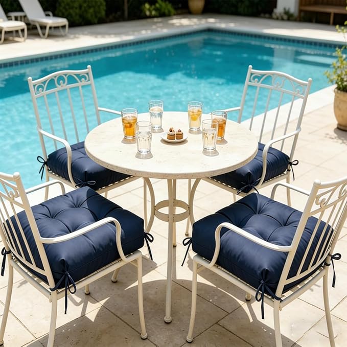 Set of 2 Outdoor Floral Square Seat Cushions Waterproof Patio Seat Pad Blue