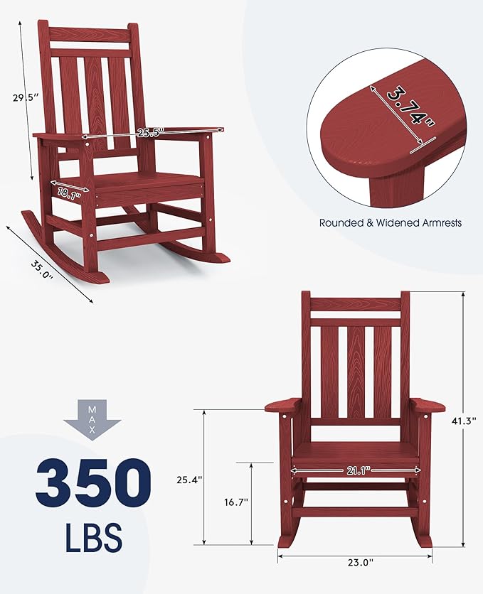 KINGYES Oversized Outdoor Rocking Chair Set of 4, All-Weather Patio Rocking