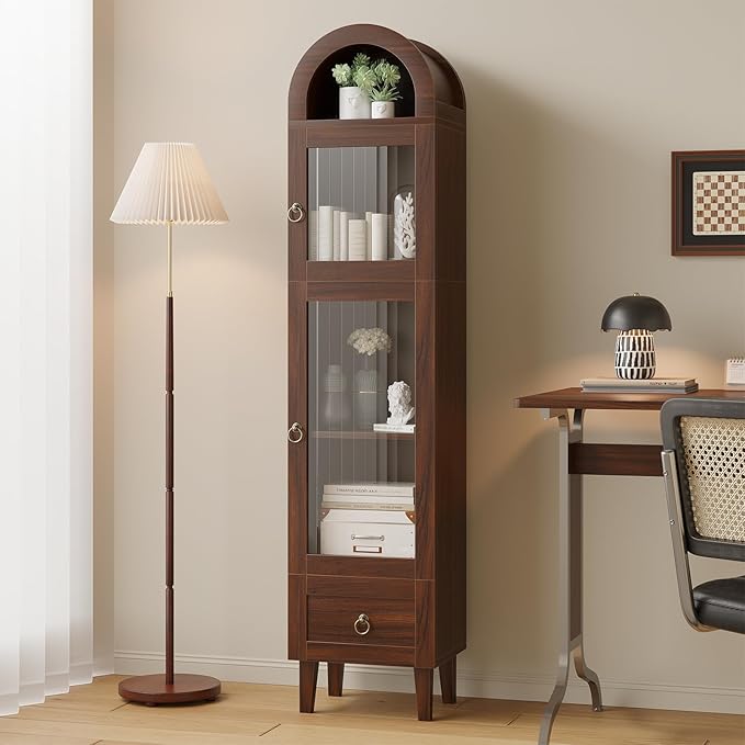 71" Tall Arched Cabinet with Acrylic Door, Modern Curio Arched Bookcase with