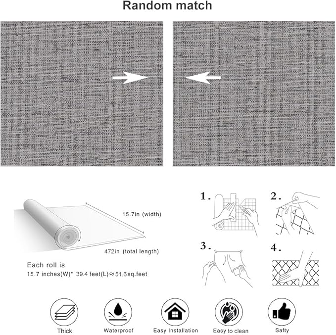 Grey Grasscloth Peel and Stick Wallpaper Gray Contact Paper 472inch Waterproof