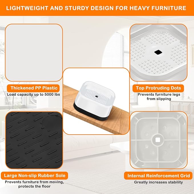 shouwuhho 8 Pack Furniture Risers Adjustable Bed Risers Heavy Duty Lifts Height