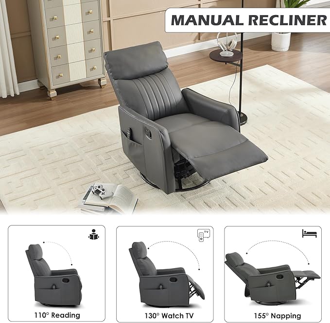 Trustyue Swivel Rocker Recliner Chair, 360° Swivel Recliner