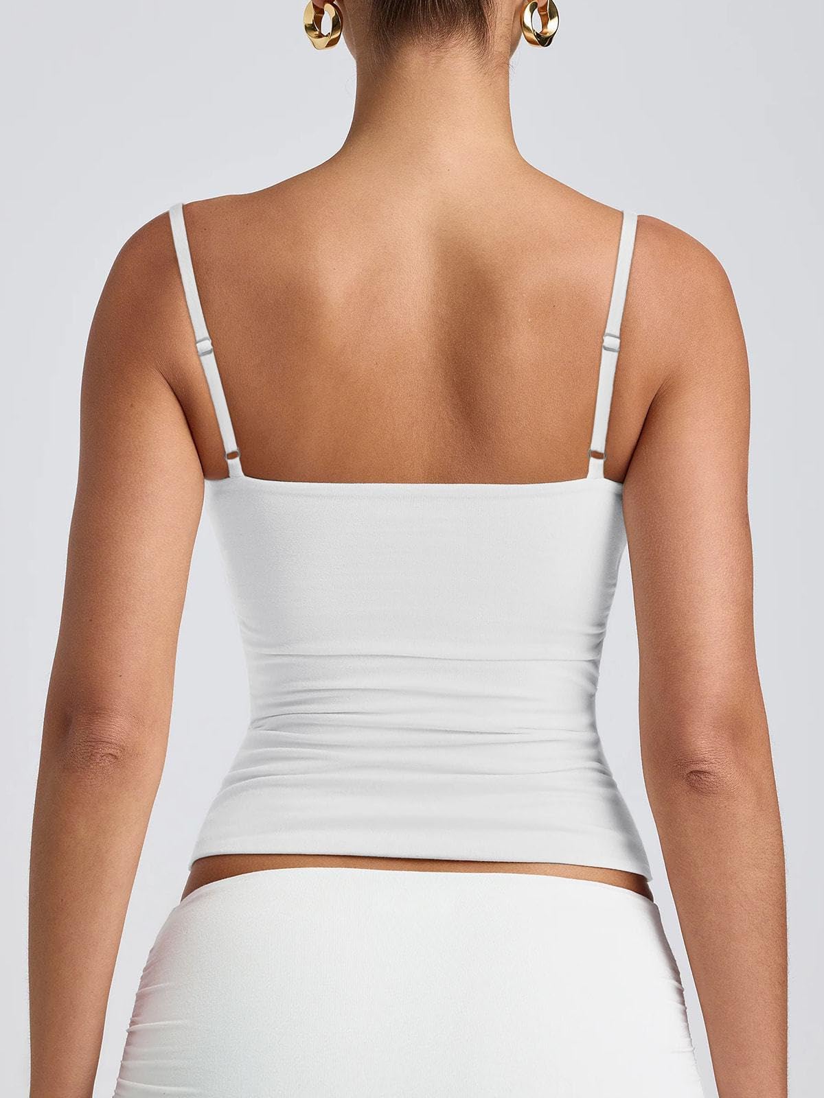 PINKMSTYLE Womens Double Lined Spaghetti Strap Tank Top Scoop Neck Sleeveless Basic Cami Shirts White Small