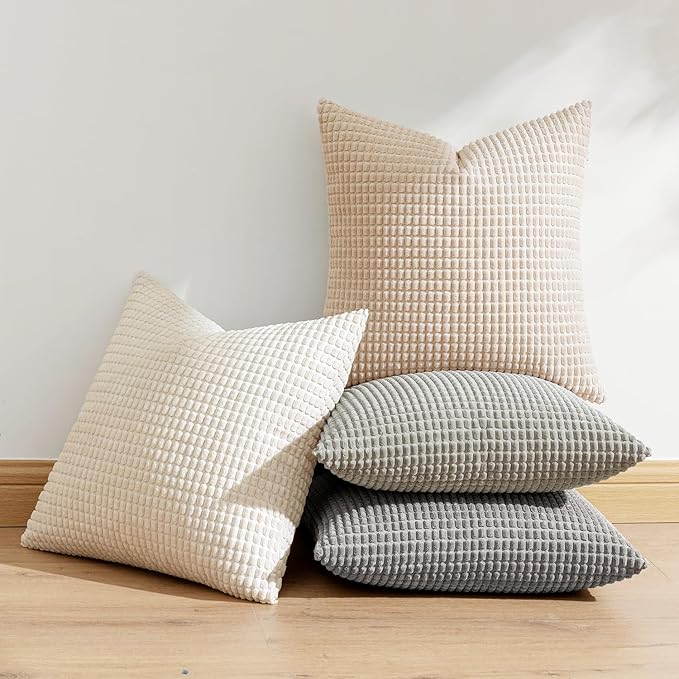 MIULEE Boho Farmhouse Decorative Pillow Covers 20x20 Inch Set of 4 Rustic