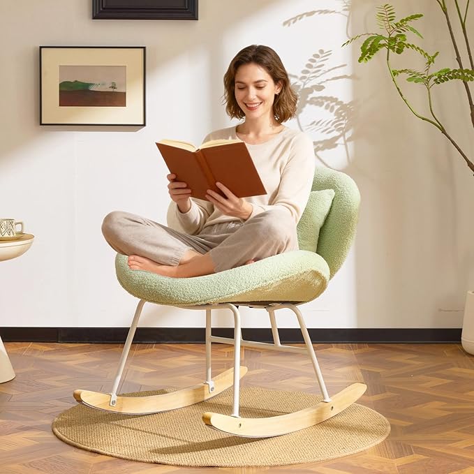 VINGLI 25.6" Extra Wide Criss Cross Nursery Rocking Chair, Cute Curved 115°
