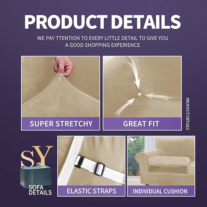 ZNSAYOTX Oversized Velvet 3 Piece Couch Cover