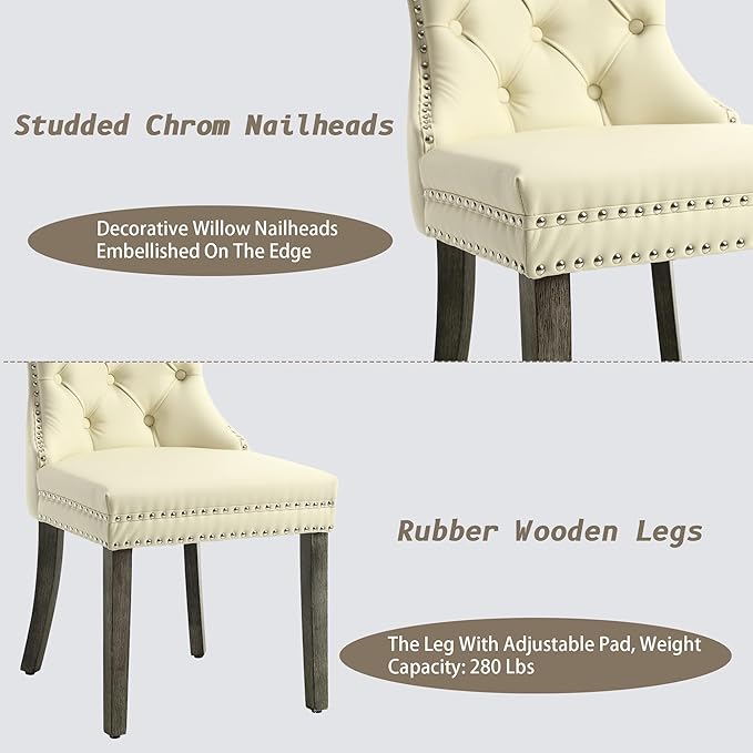 KCC Faux Leather Dining Chairs Set of 2, Upholstered High-end Tufted Dining