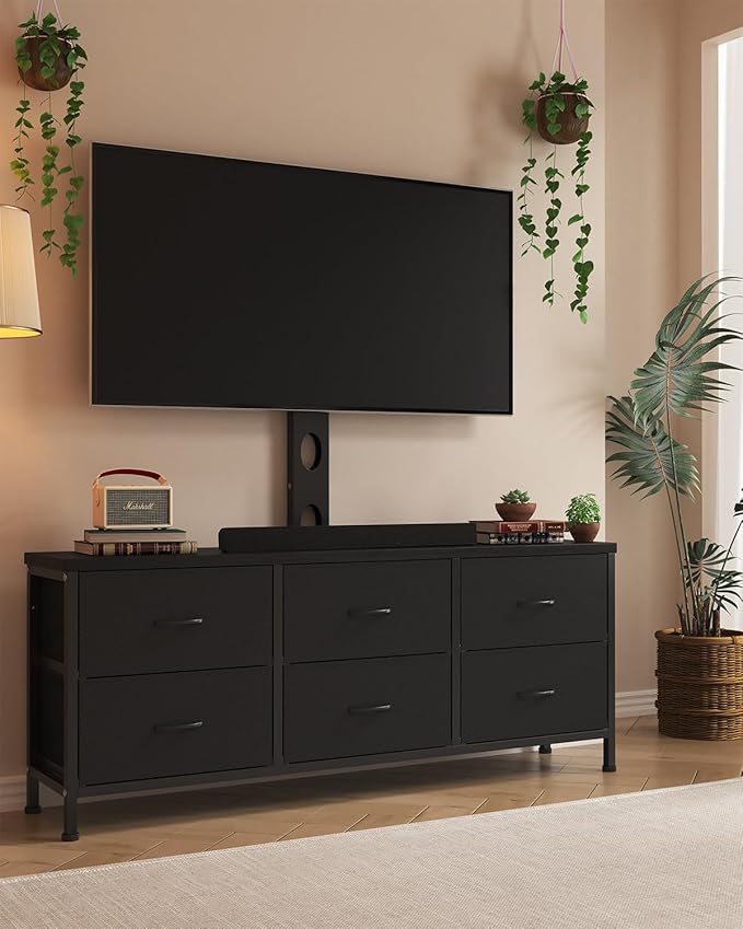 TV Stand with Mount, Fabric Dresser with 6 Drawers