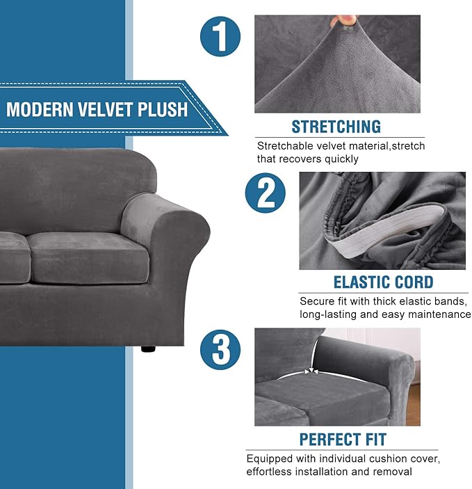 H.VERSAILTEX Rich Velvet Stretch 2 Piece Cover Chair Slipcover Sofa Cover