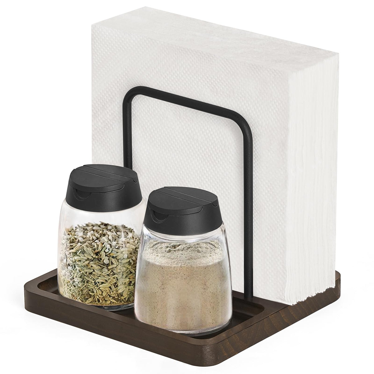 Mkono Napkin Holder for Table Farmhouse Wooden Napkin Dispenser Rustic Paper Napkin Storage for Kitchen Dining Room Coffee Bar, Brown (Salt and Pepper Shakers not Included)