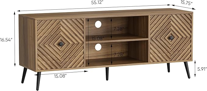 Smuxee Walnut TV Stand with Fluted Diamond Doors, 55.12" Mid Century Modern TV