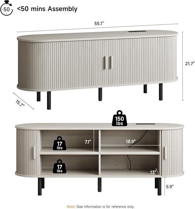 ONBRILL 55" TV Stand with Power Outlet