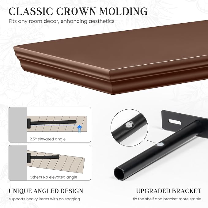 Fun Memories Floating Shelves 36 Inch Long, 9.3 Inch Deep Classic Crown Molding