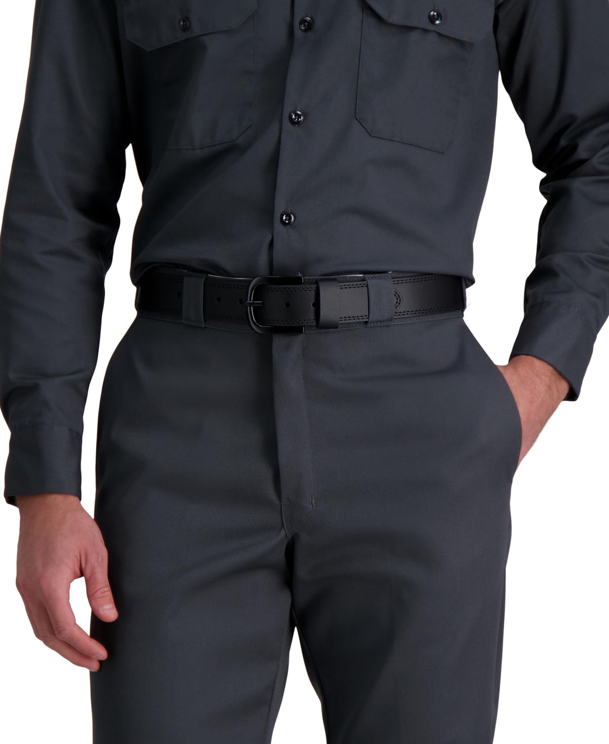 Dickies Men's 38mm Leather Belt with Two Row Stitch, black, 38