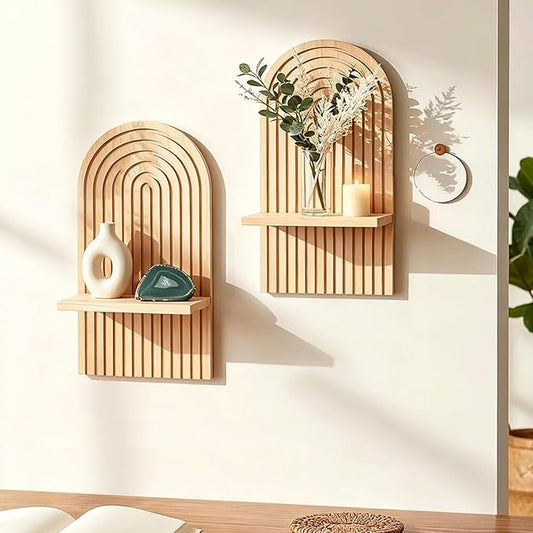 LIYAOLI Boho Wall Shelf Set of 2-15 x 8.6 Inch Arched Wooden Hanging Shelves