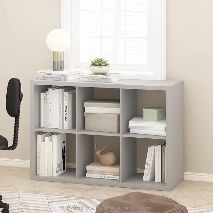 Furinno CUBICLE Book Shelf, 6-Cube Bookshelf, Extra Thick Frame Horizontally &