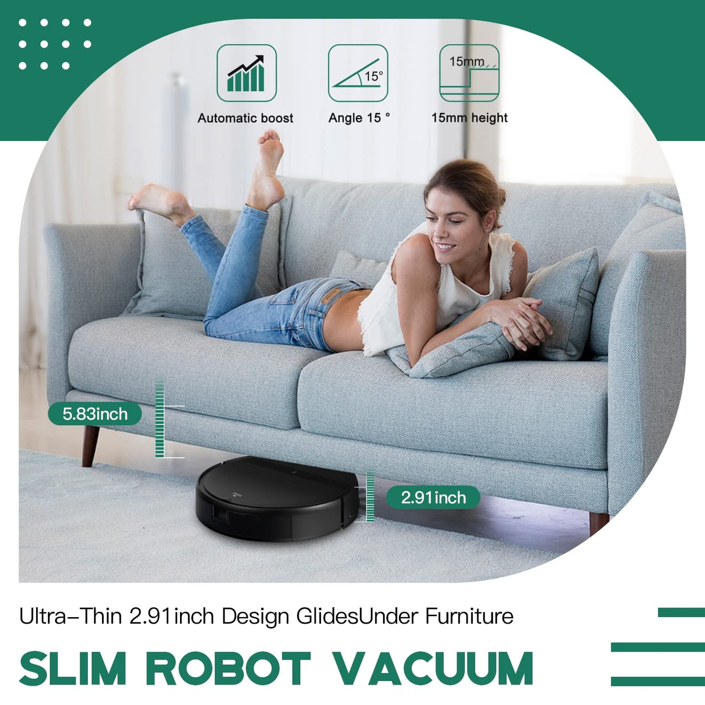 Kilgone Robot Vacuum and Mop Combo - WiFi/Alexa/App, Robotic Vacuum Cleaner, Ultra-Slim & Quiet, Tangle-Free, Auto Recharge, Multi-Surface Cleaning, Cleans Carpets, Hard Floors & Pet Hair Efficiently