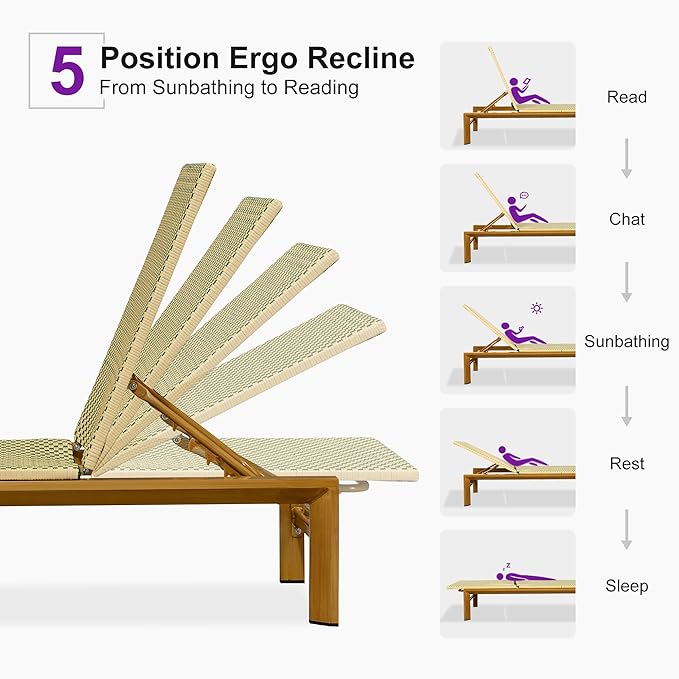 PURPLE LEAF Extra Wide Patio Chaise Lounge Set of 2 Outdoor Lounger French PE
