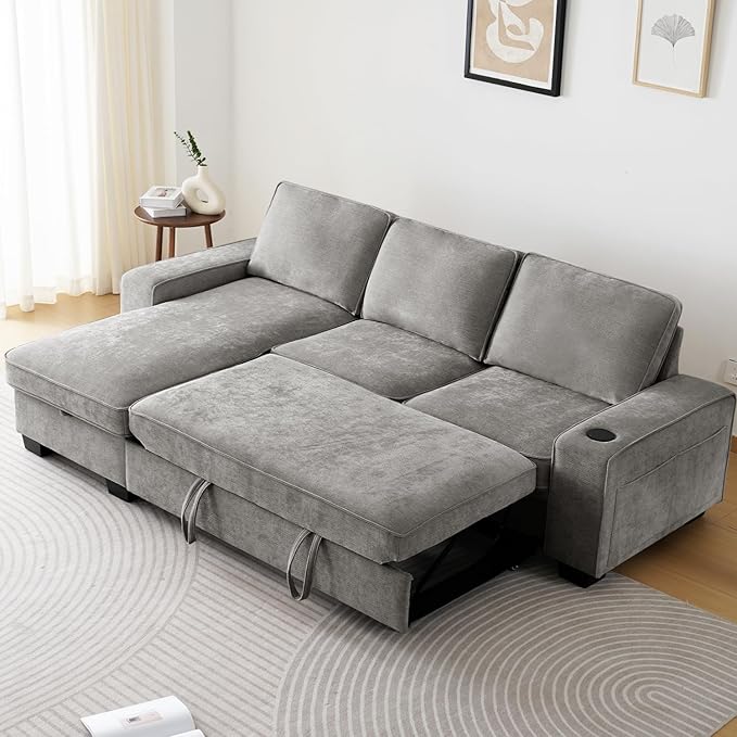 99" Convertible Sleeper Sofa Bed, L Shaped