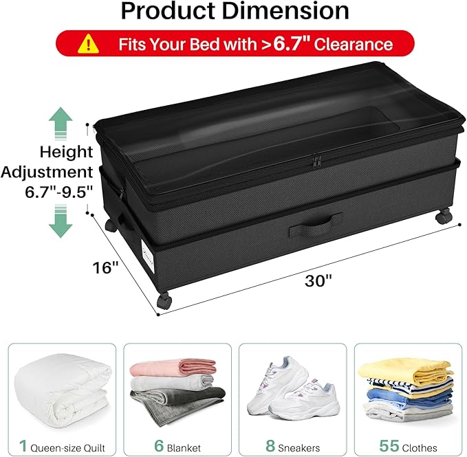 Kitstorack 4 Pack Height-adjustable Under Bed Storage